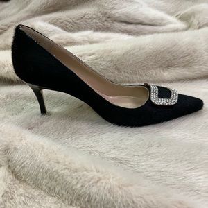 Beautiful black calf hair BB 50mm heel. Crystal buckle